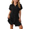 Girls Casual Short Sleeve Shirt Dress Loose Fit Button Down Collared Dress Lightweight Summer Dress for Kids