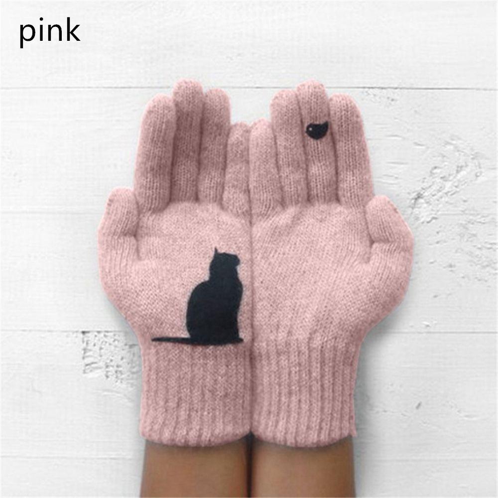 Mode Weiche Dicke Warme Fäustlinge Vollfingerhandschuhe Niedliche Katze Strickhandschuhe
