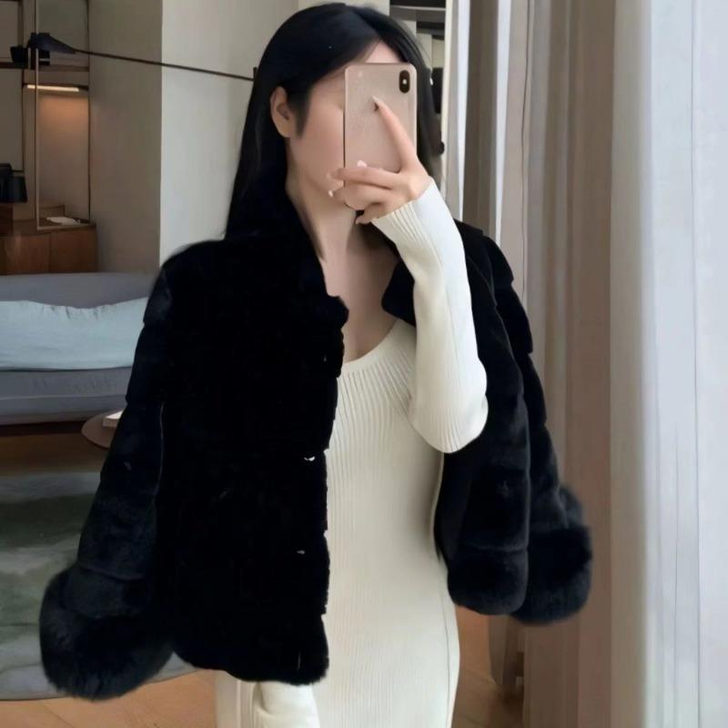 

Зимнее новое маленькое короткое пальто с рукавами из искусственного лисьего меха, в золотом стиле, как у знаменитостей, женское утолщенное теплое пальто S 70-47.5 kg