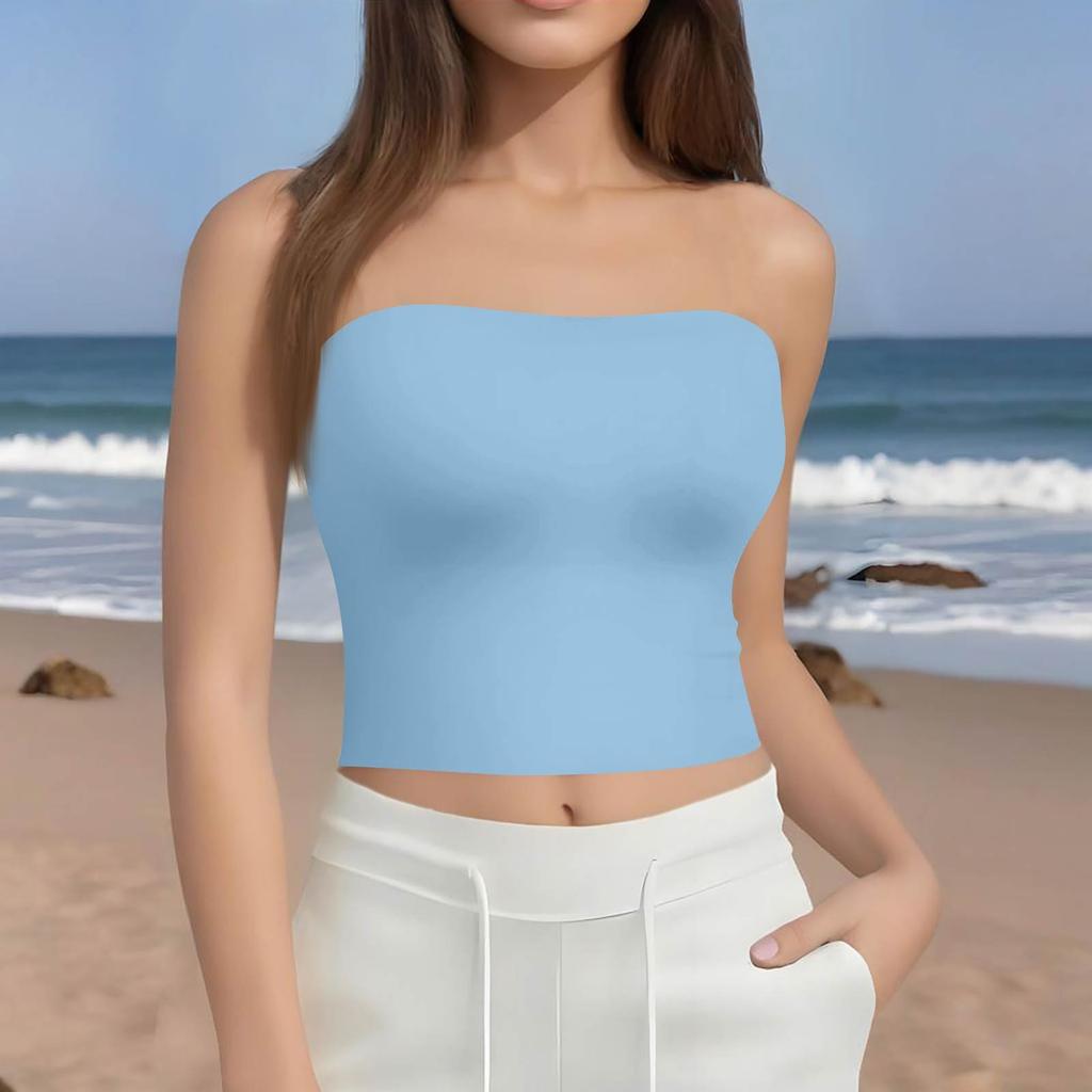 Korte topper for kvinner Sexy Cami Tank Sommer Tube Ermeløs Ensfarget Camisole Skjorte Vest