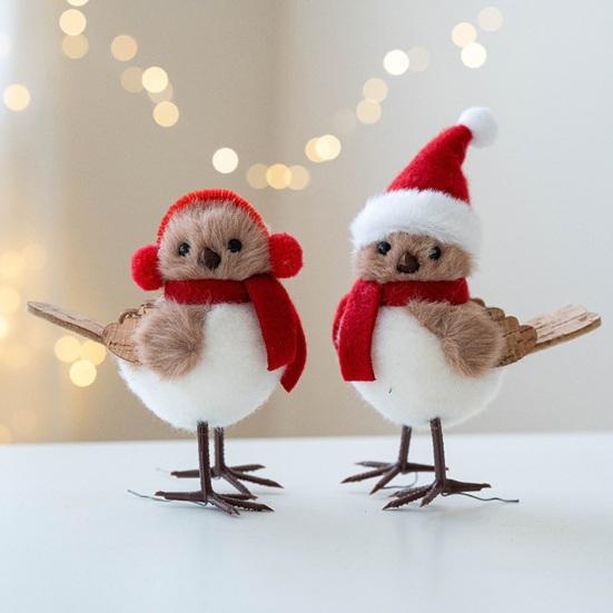 Christmas Ornament Bird Design Wearing Santa Hat Decorative Hanging Pendant Home Garden Festive Holiday Party Decor