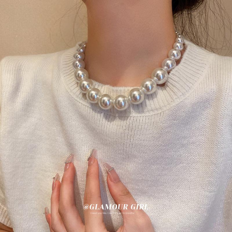 Retro design sense gradual change size pearl necklace baroque fashion simple collarbone chain versatile temperament necklace women