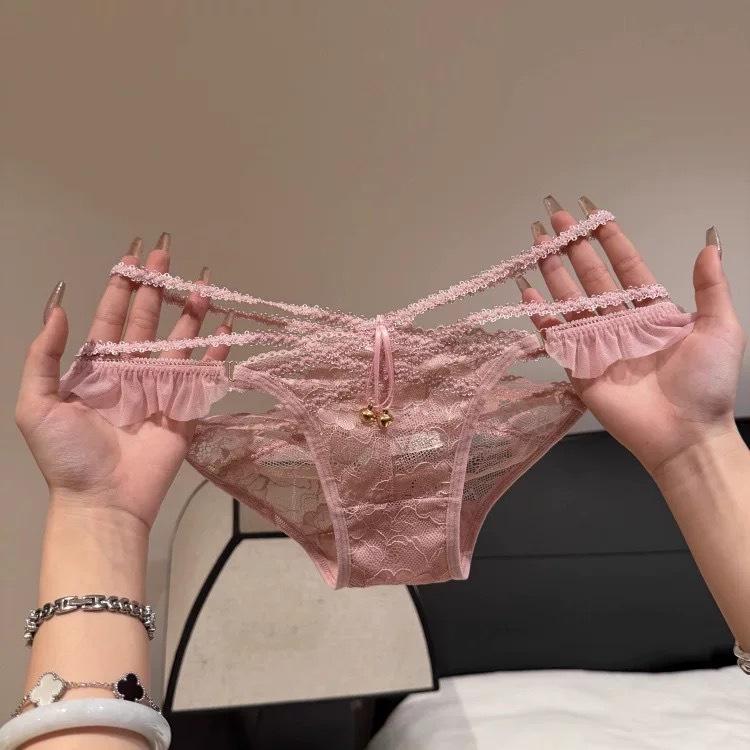 Female Summer Sexy Lace Pure Desire Bell Thin Band Hollow Low Waist Triangle Briefs