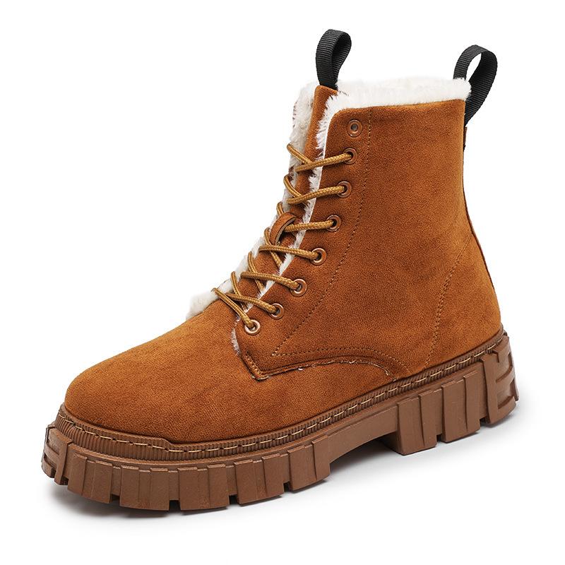 

Зимние плюшевые теплые сноубутсы новые толстый каблук плюшевый внутренник высокий верх шнуровка мужские ботинки 44