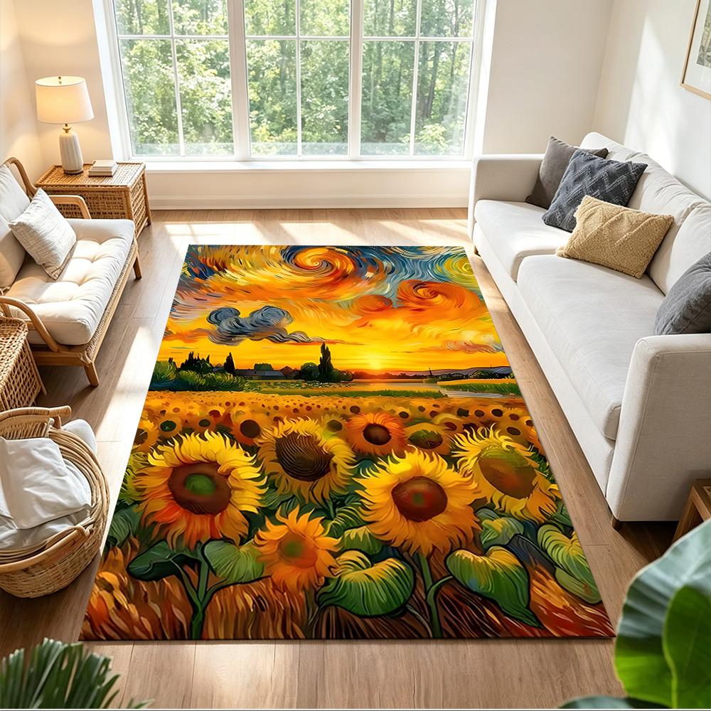 Sunflower Field Pattern Non-Slip Home Carpet Design for Office Decor Living Room Bedroom Gift