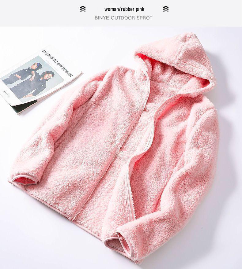 Women’s Double-Sided Coral Fleece Hoodie - Warm, Windproof, Zip-Up Cardigan for Casual Autumn/Winter Home Wear