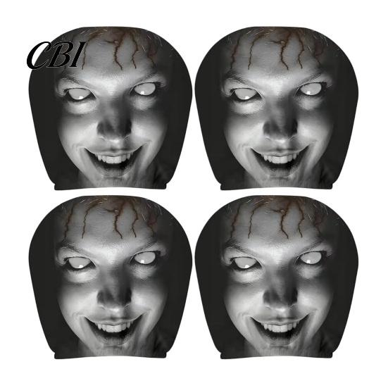 Maniche Copri Poggiatesta Elastiche Traspiranti 4 Pezzi Copri Auto di Halloween, Faccia di Fantasma Spaventosa Decorazioni Tema Horror Protettore, Decorazione Auto Universale