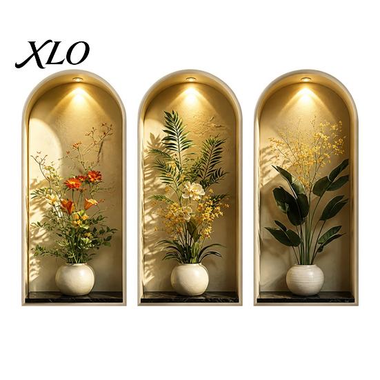 2D Archway Decals 3Pcs Arched Flower Wall Stickers, Boho Style Floral Plant Decals, Self Adhesive PVC Peel And Stick Wallpaper for Waterproof Stickers