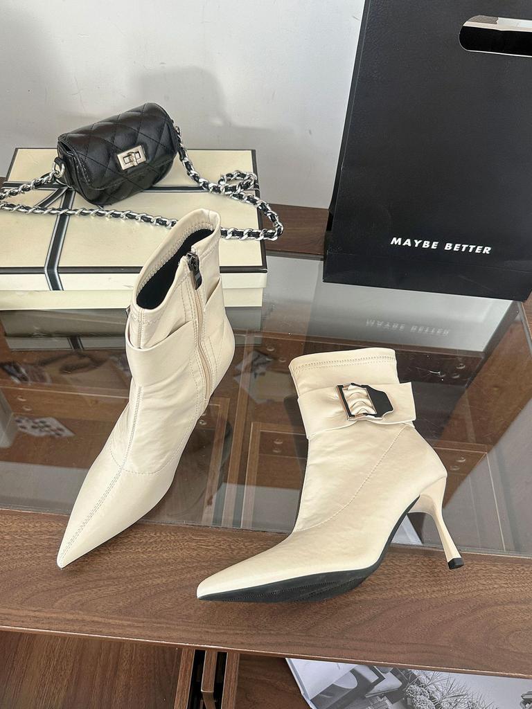 2025 autumn new fashion soft leather side zipper low tube pointed thin heel thin boots Internet celebrity fashion boots women's short