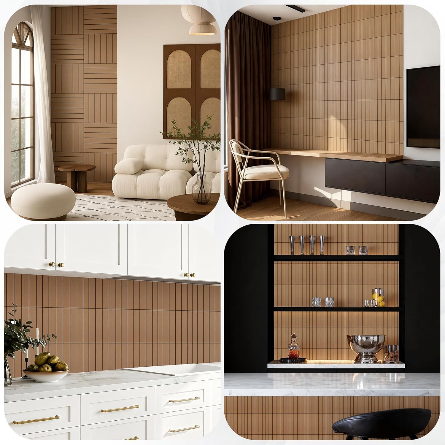 10Pcs Peel and Stick Wood Slat Wall Panels Decorative Wall Panels 12 x12  Self Adhesive Slat Acoustic Textured Panel Soundproof
