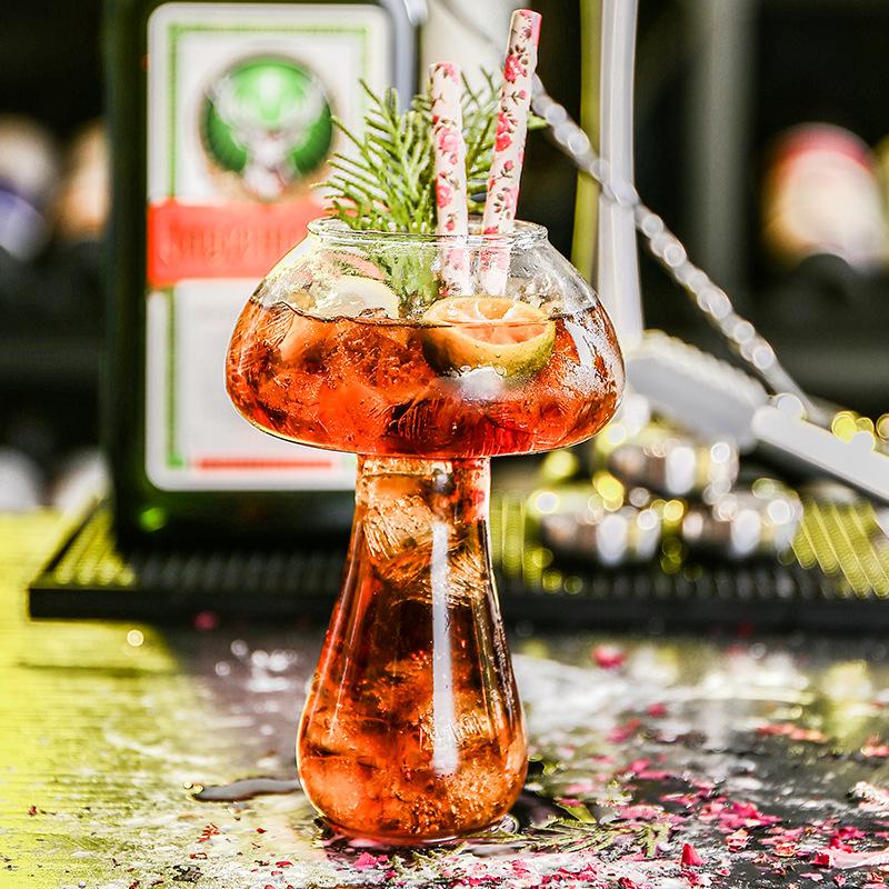 Mushroom Cocktail Glass Cup with Straw For  Drinks Beer Creative Clear Wine Glasses Coffee Cups Drinkware Bar Tool