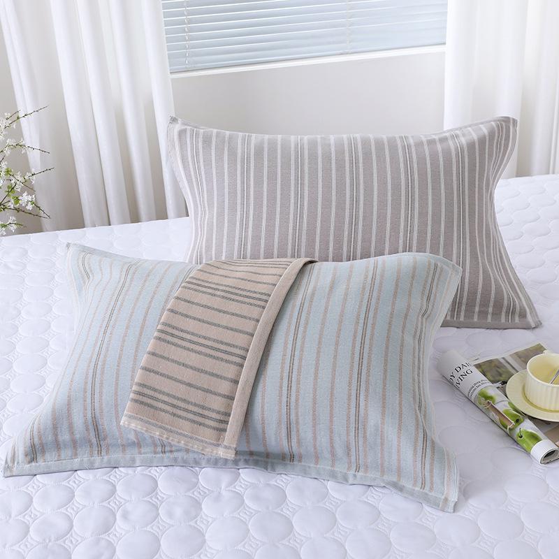 Universal Pure Cotton Multi-layer Gauze Pillowcase with Double Layer Fine Stripes for Adults
