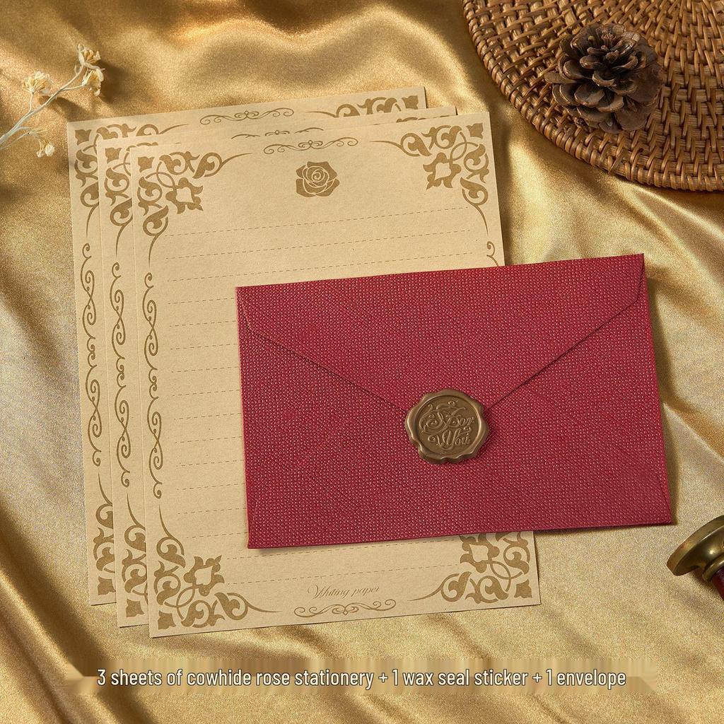 Chinese Style Retro Hemp Envelope & Stationery Set with Kraft Paper and Sealing Wax