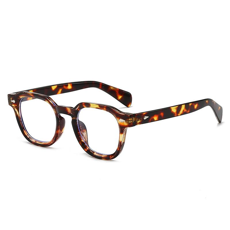 Retro Anti Blue Light Oval Glasses  Personality Leopard Print Rivet Design Prevent Mobile Phone Computer Radiation Unisex