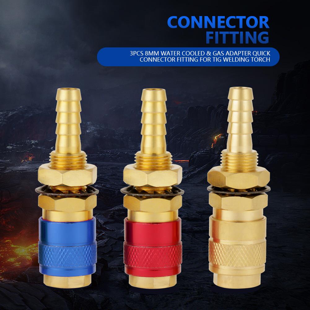 3pcs 8mm Water Cooled & Gas Adapter Quick Connector Fitting For TIG Welding Torch