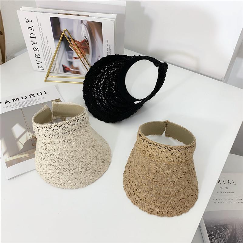 Fashion Female Visor Caps DIY Summer Cap Hollow Flower Pattern Lace Casual Shade Hat Empty Top Hat Beach Woman's Sun Hats