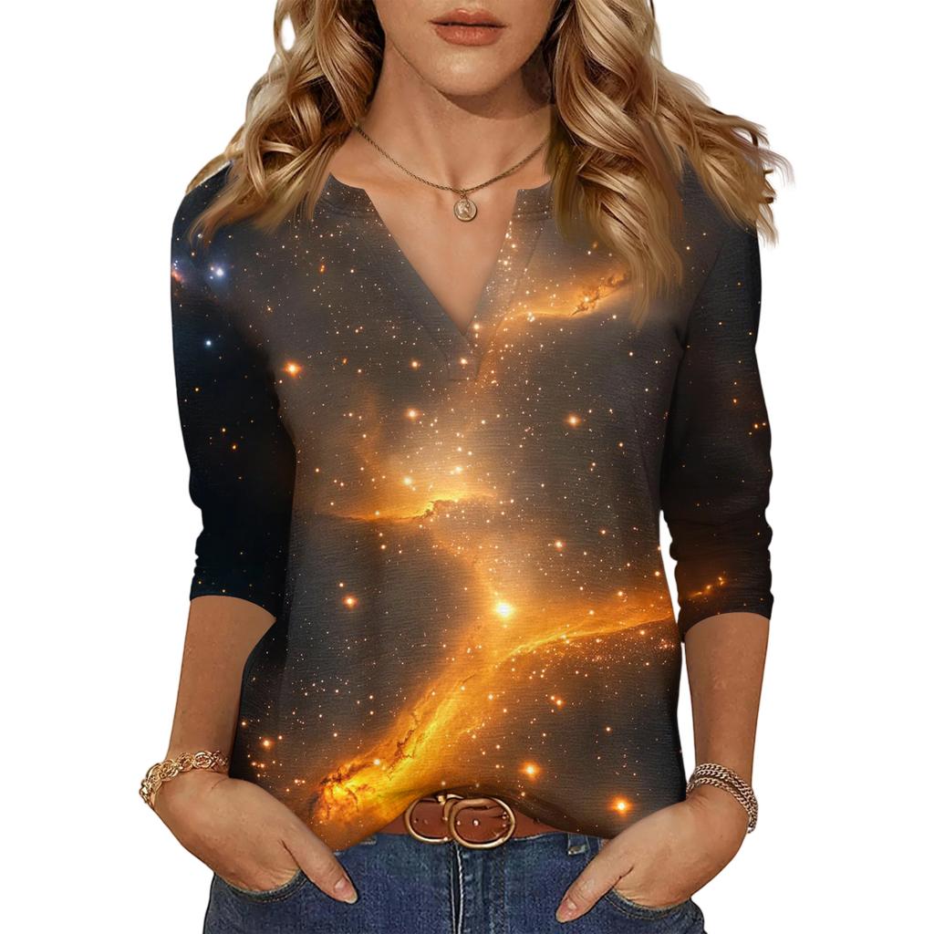 Women's Casual Fashionable Sexy Comfortable V-Neck Christmas Three-Quarter Sleeve Top