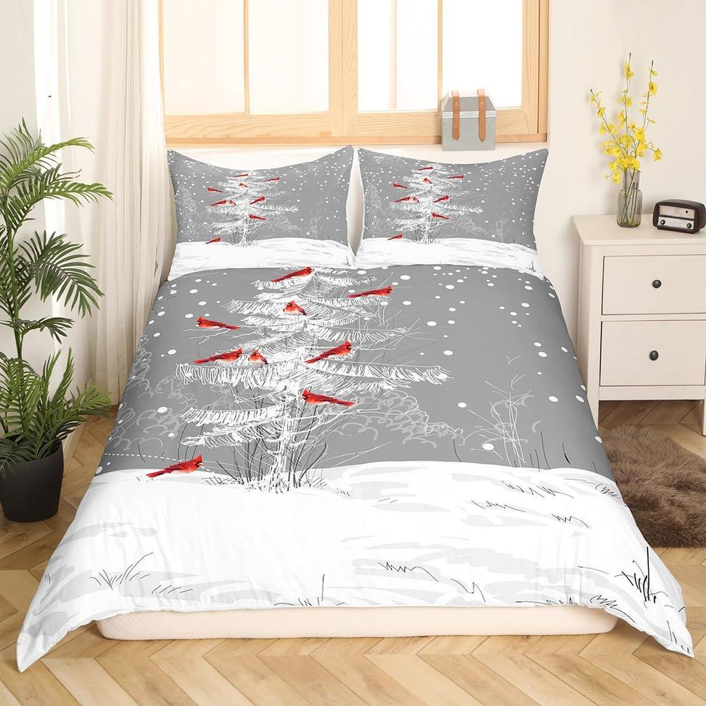 Winter Holiday Themed Christmas Three-Piece Quilt Cover Digital Printing Bedding Set