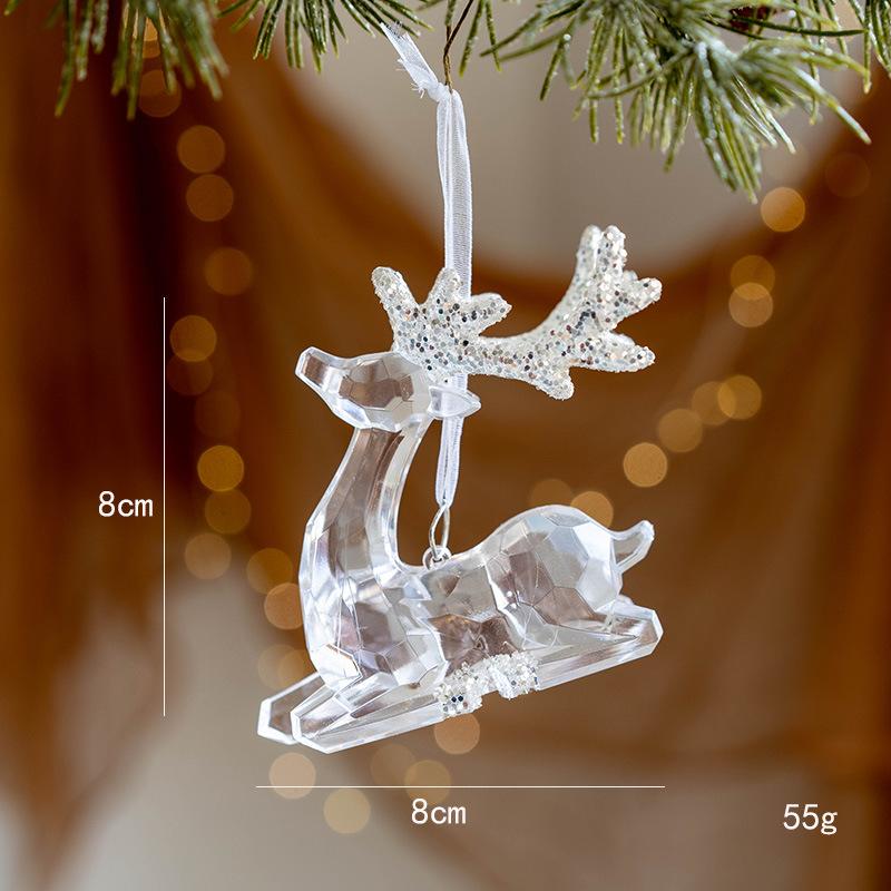 Christmas Tree Atmosphere Hanging Decoration Transparent Acrylic Craft Snowflake Deer Angel Pendant Christmas Decoration Gift