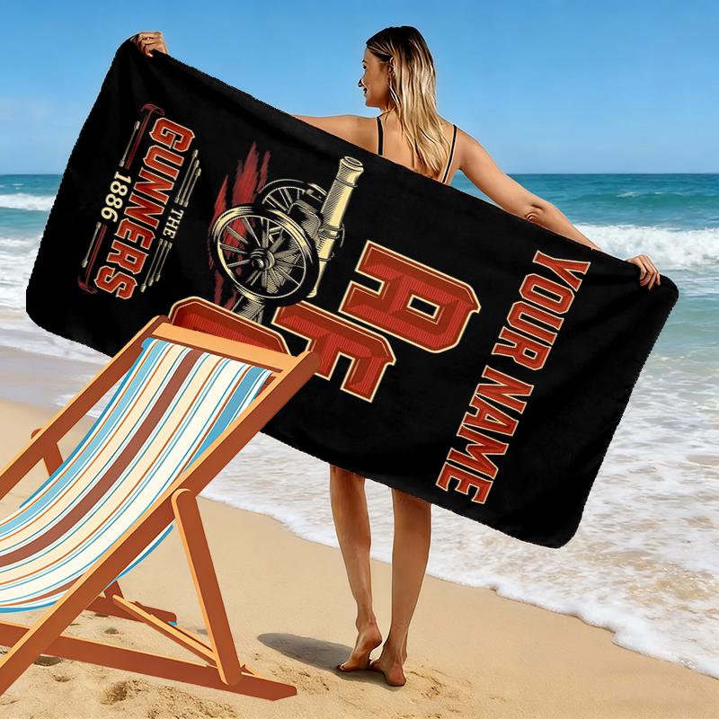Custom Name Arsenal Print Beach Towel, Large Soft Quick Dry Towel for Beach Camping Swimming