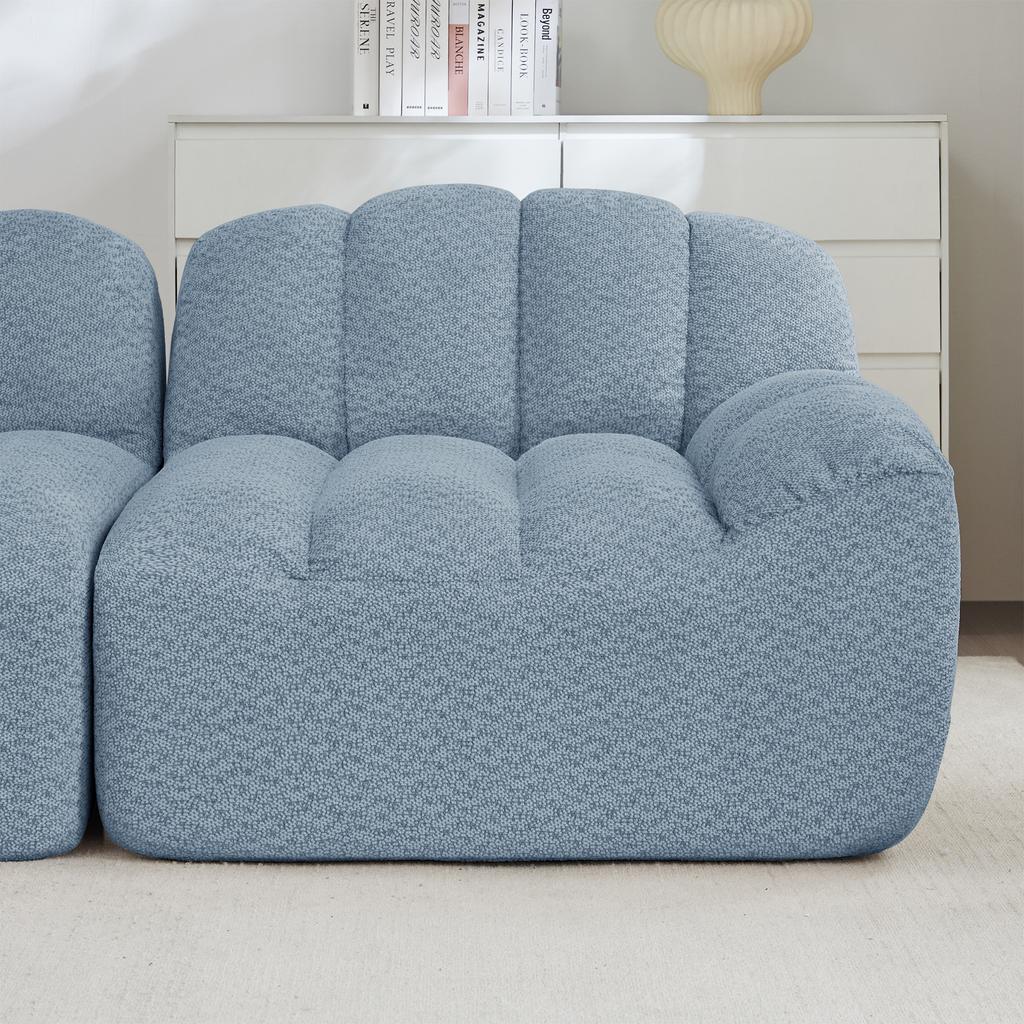 2-Seater L-Shaped Modular Boneless Sofa, Shell Shape, Deep Seat Cushions with 1 Ottoman, Sofa for Living Room, No Assembly Required, Blue