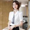 Women's Short-Sleeve White Chiffon Shirt - Trendy Professional Summer Top