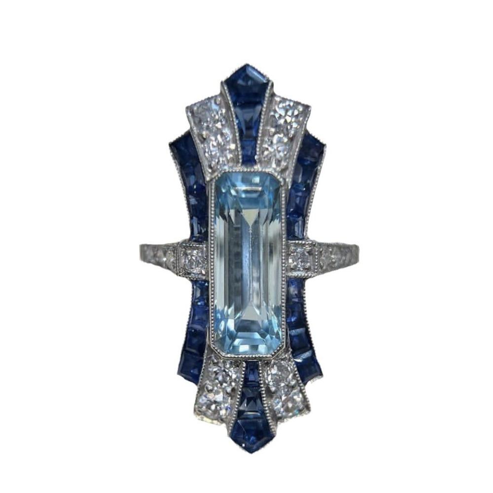 Classic Luxury Shining Micro-inlay Zircon Court Sapphire Geometry Cross Rings for Women Men Fashion Temperament Finger Jewelry