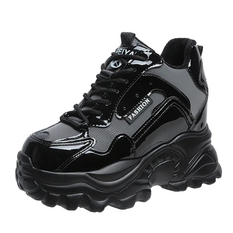 

Модная женская осенне-зимняя спортивная обувь с высоким верхом из кожи на платформе, вулканизированные кроссовки, женская уличная обувь на шнуровке в стиле ретро, повседневная женская обувь 39 серый