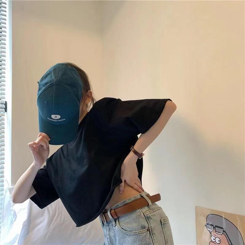 

Women s Summer Korean Style Cotton Crop Top – Short Sleeve, Loose Fit, Versatile and Trendy Extra Large чорний