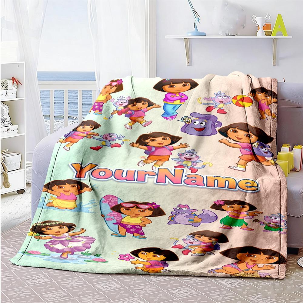 Dora Explorer Personalized Text Blanket Lightweight Customizable Blanket Durable Comfort Suitable for Seaside Livingroom Living Room Office
