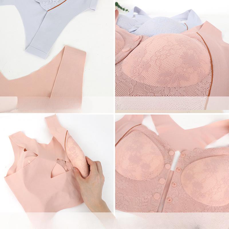 Lace Paste Rubber Front Buckle Underwear Ladies Large Elastic Tank Top Type Non-steel Ring Lengthened Under The Circumference of The Large Size Bra