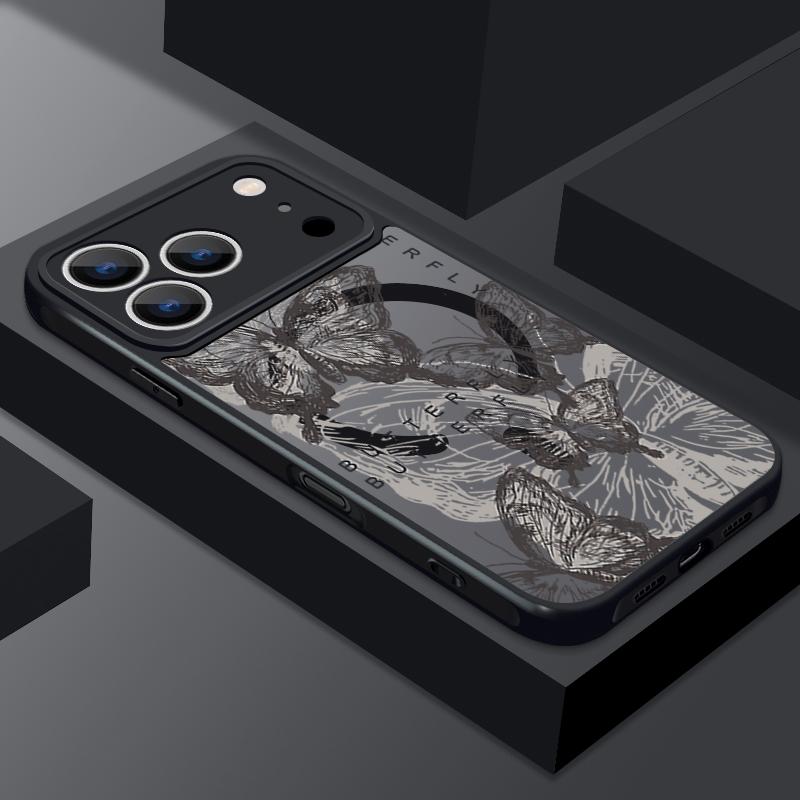 Creative Butterfly Flowers Pattern Case For iPhone 17 Pro Max Funda iPhone 16 15 14 13 Pro Max Rugged Bumper Magnetic For Magsafe Shockproof Cover