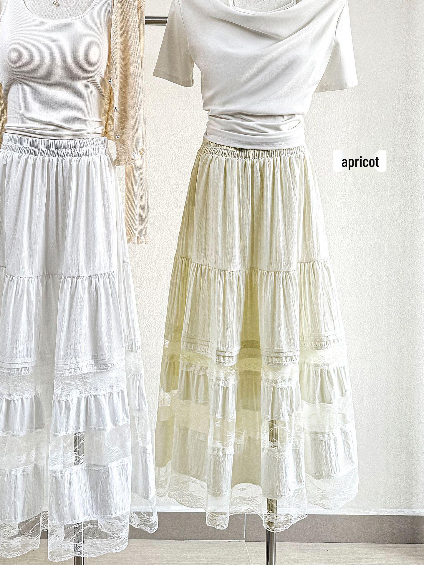 

2026 Summer Elegant Women s A-line Skirt: Water-Soluble Lace, Crochet, Versatile Patchwork, Long, White One Size абрикосовый