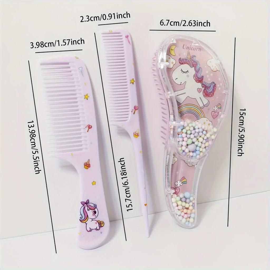 3 Unicorn and Rainbow Hair Comb Sets with Colorful Beads, Suitable for All Hair Types, the Perfect Gift for Young People