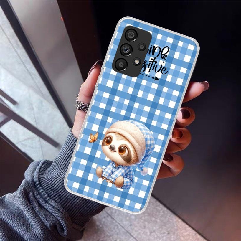 Animal Cute Cartoon Sloth Coffee Phone Case For Samsung Galaxy A12 A52S A42 A32 A22 A51 A50 Note 20 Ultra 10 S10 Plus A71 A70 A3