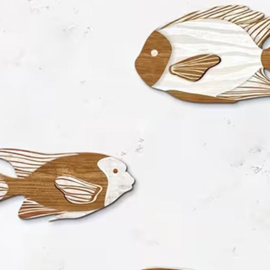 4 Pcs Wooden Fish Wall Decor Nautical Coastal Theme Fish Wall Sculpture Vintage Lake House Ocean Ornaments for Bedroom Bathroom Living Room