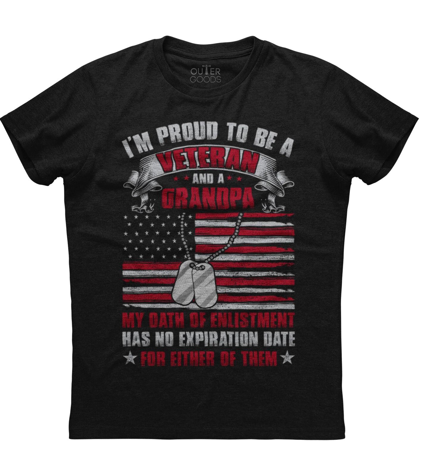 I m Proud To Be A Veteran And Grandpa Mens Short Sleeve New Cotton Black T-shirt M