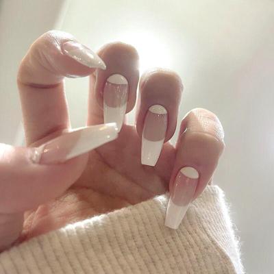 WM-65 Fresh White French Nail Tips – 24 Wearable Fake Nails with Art Stickers