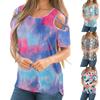 Women's Summer Printing Short Sleeve Strappy Cold Shoulder T-Shirt Tops Blouses