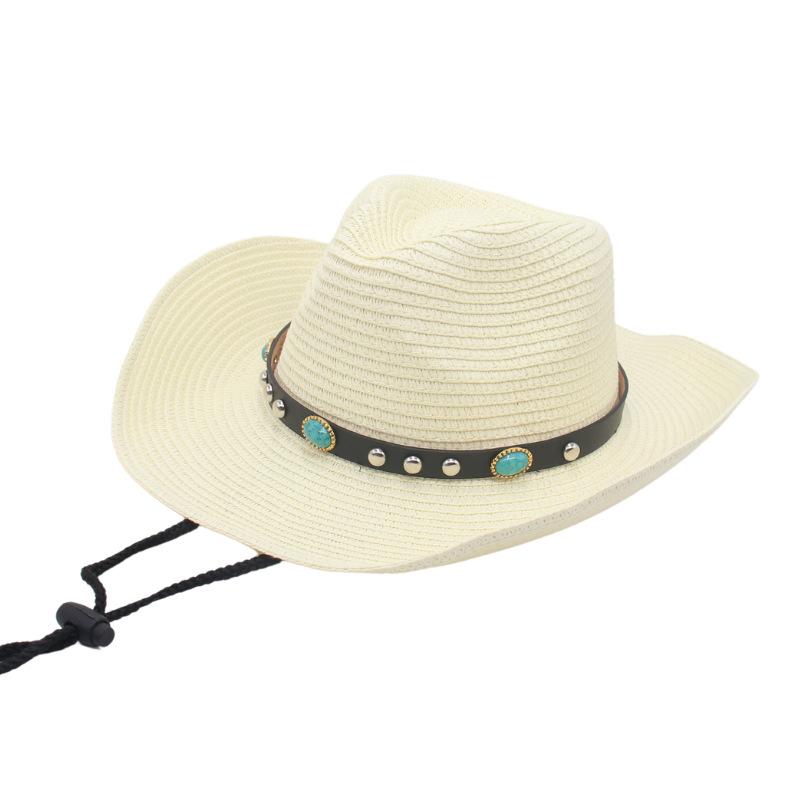 Panama Straw Hat Western Cowboy Men And Women Travel Sunscreen Sunshade Warped Edge Hawaiian Beach Sun Hat
