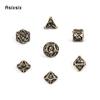 7 Pcs Yellow Bone Metal Dice Hollow Metal Polyhedral Dice Set Suitable for Role-Playing RPG  Board Game Card Game