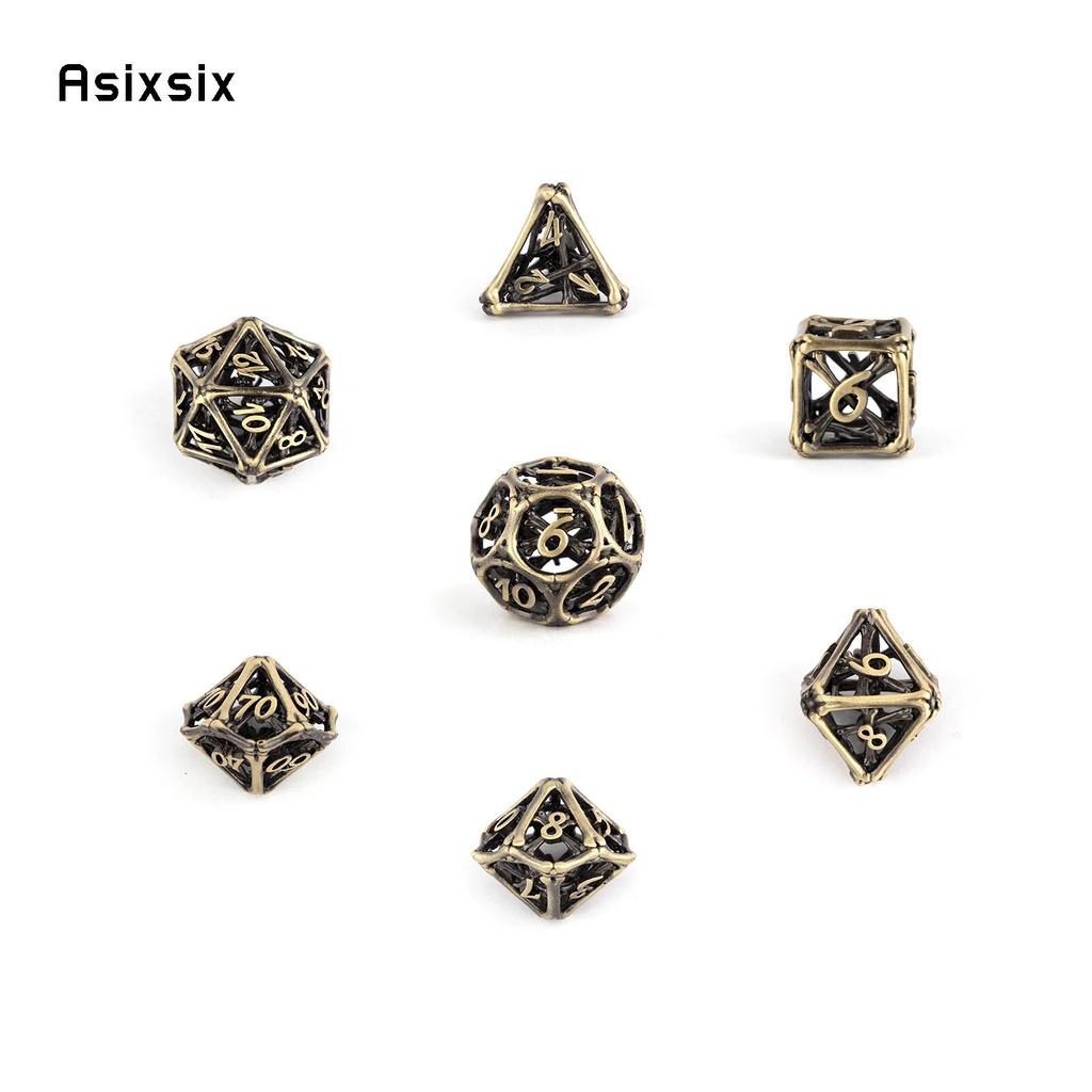 7 Pcs Yellow Bone Metal Dice Hollow Metal Polyhedral Dice Set Suitable for Role-Playing RPG  Board Game Card Game
