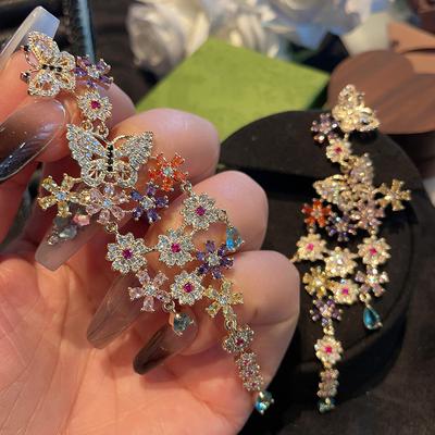 Orecchini Pendenti Lunghi con Nappe a Forma di Farfalla Amore Fiore Colore Grandi Farfalle Fiore Donna Zirconi Micro-Incastonati Rivista