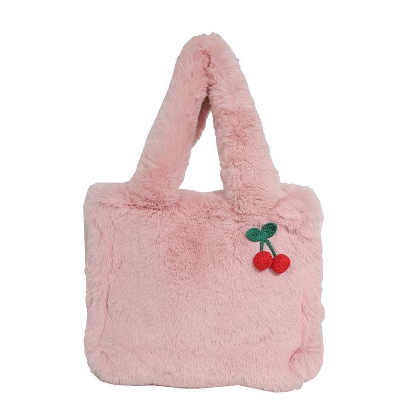 

Маленькая девочка-вишенка плюшевая сумка кроссбоди из норки - Большая вместимость, ручная и на плечо 29cm x 10cm x 2cm розовый