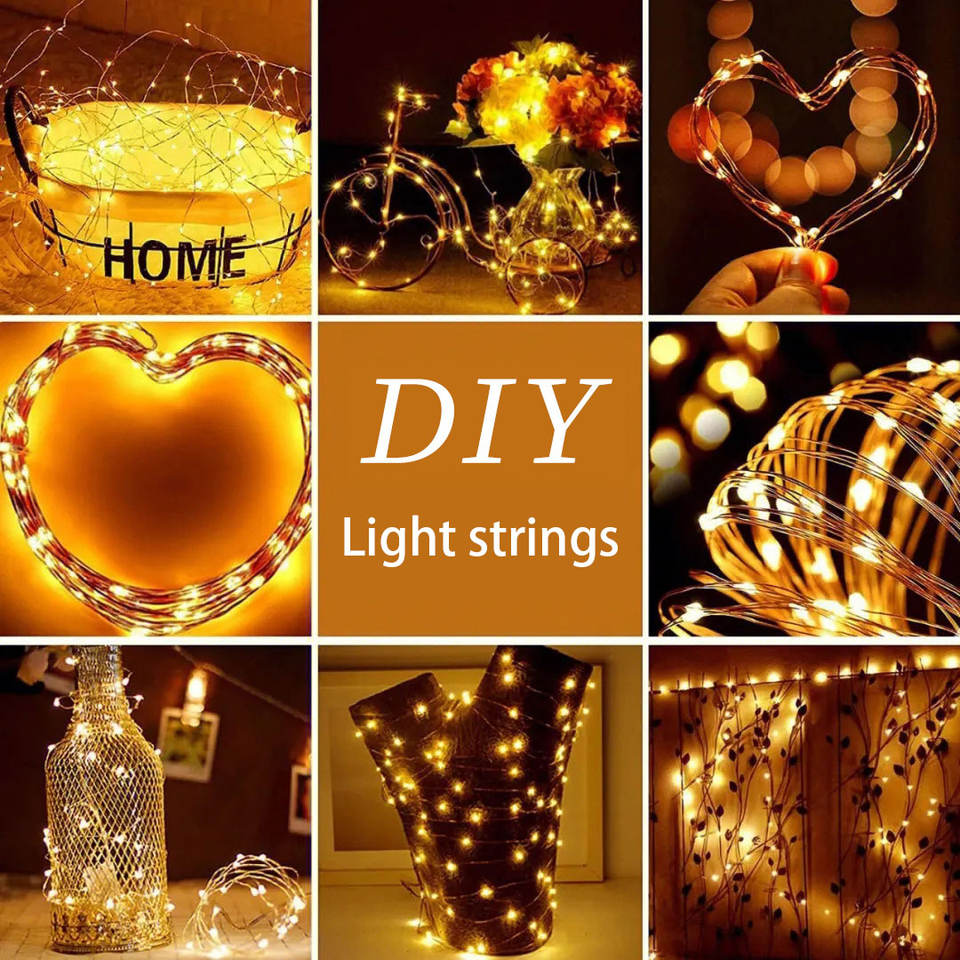 2/1M LED Copper Wire String Lights Battery Powered Garland Fairy Light Home Christmas Wedding Party Decorations Holiday Lighting