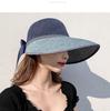 Mori Style Women's Wide Brim Straw Hat with Bow and Satin Ribbon, Sun Protection for Summer Travel and Beach Outings.