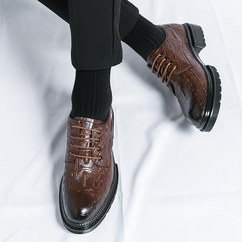 Fashion Comfort Thick Soled Alligator Pattern Leather Shoes Men Business Office Brand Men Casual Shoes Classic Handmade Man Oxford Shoes