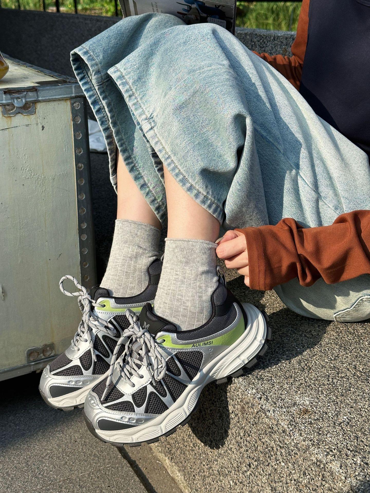 

2025 summer new leather fashion platform heightening dad shoes women s versatile casual sports shoes breathable mesh shoes 40 серебряный серый