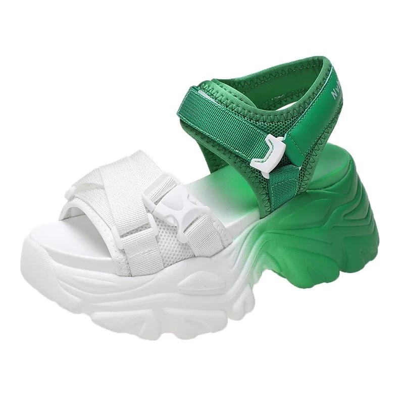 

Модные женские босоножки на толстой платформе высотой 7,5 см с открытым носком на высоком каблуке, новые гладиаторские тапочки, женские модные летние пляжные сандалии 39 зелёный