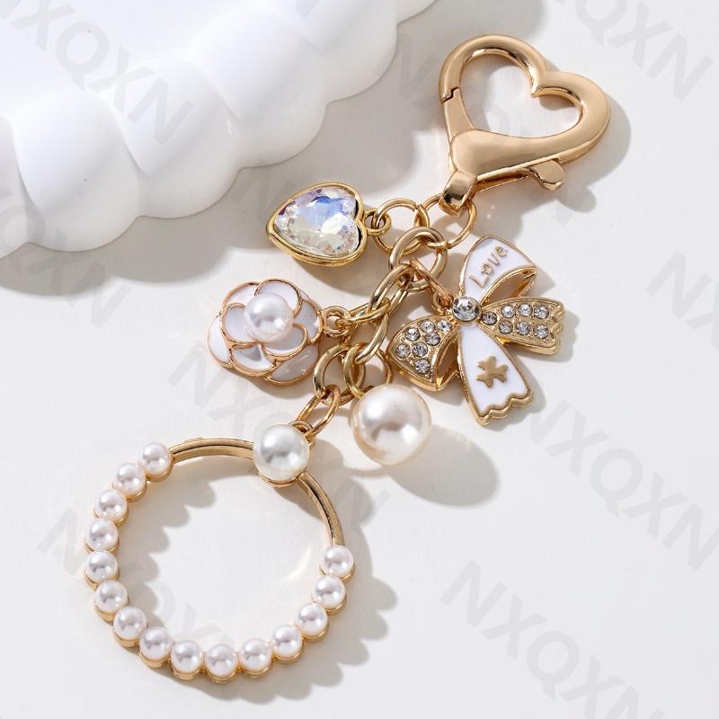 Pretty Preal Round Bow Knot Handbag Flower Enamel Keychain Heart Elegant Keychain For Women Girls Handmade Good Gift DIY Jewelry